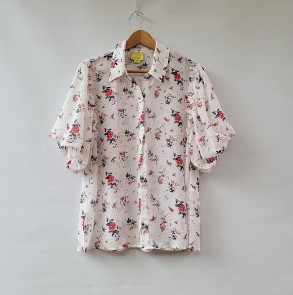 Anthropologie Tops - Anthropologie Maeve Dellaroe Floral Blouse Size Large Cottsgecore Ditzy Neutral